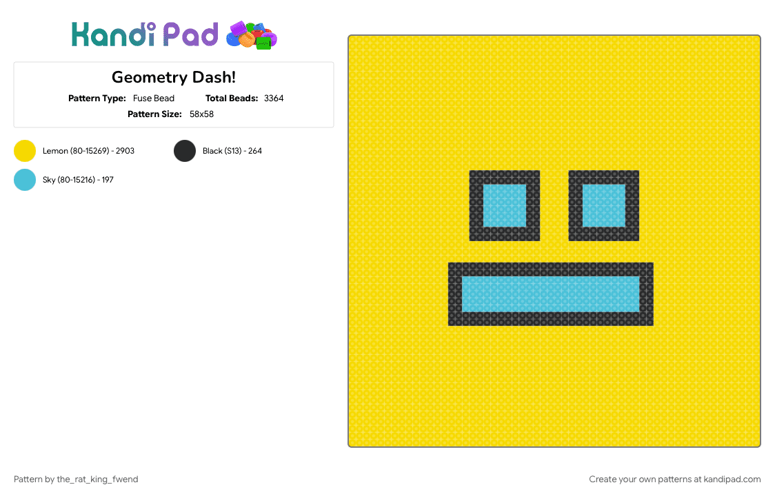 Geometry Dash! - Fuse Bead Pattern by the_rat_king_fwend on Kandi Pad - yellow