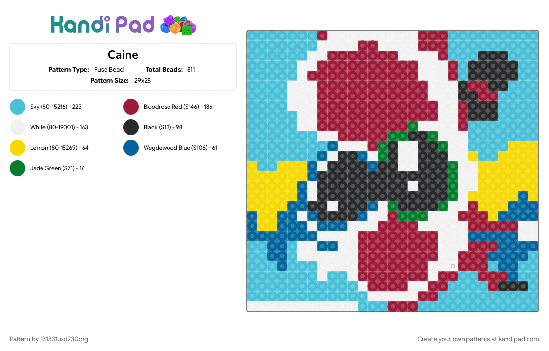 Caine - Fuse Bead Pattern by the_rat_king_fwend on Kandi Pad - light blue, red, tadc, the amazing digital circus