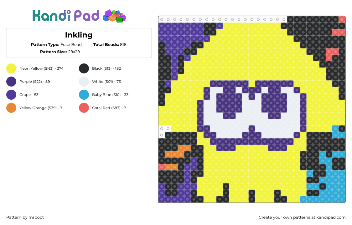 Inkling - Fuse Bead Pattern by mrboot on Kandi Pad - purple,yellow