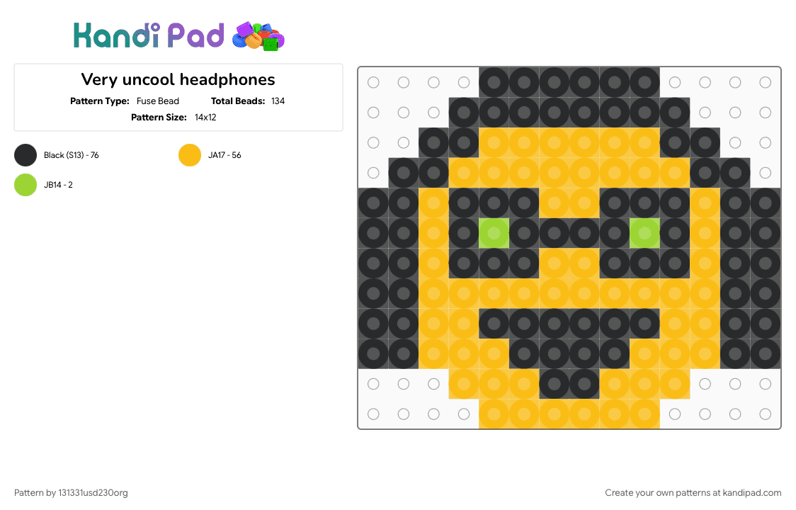 Very uncool headphones - Fuse Bead Pattern by 131331usd230org on Kandi Pad - cotdheadphones, yellow