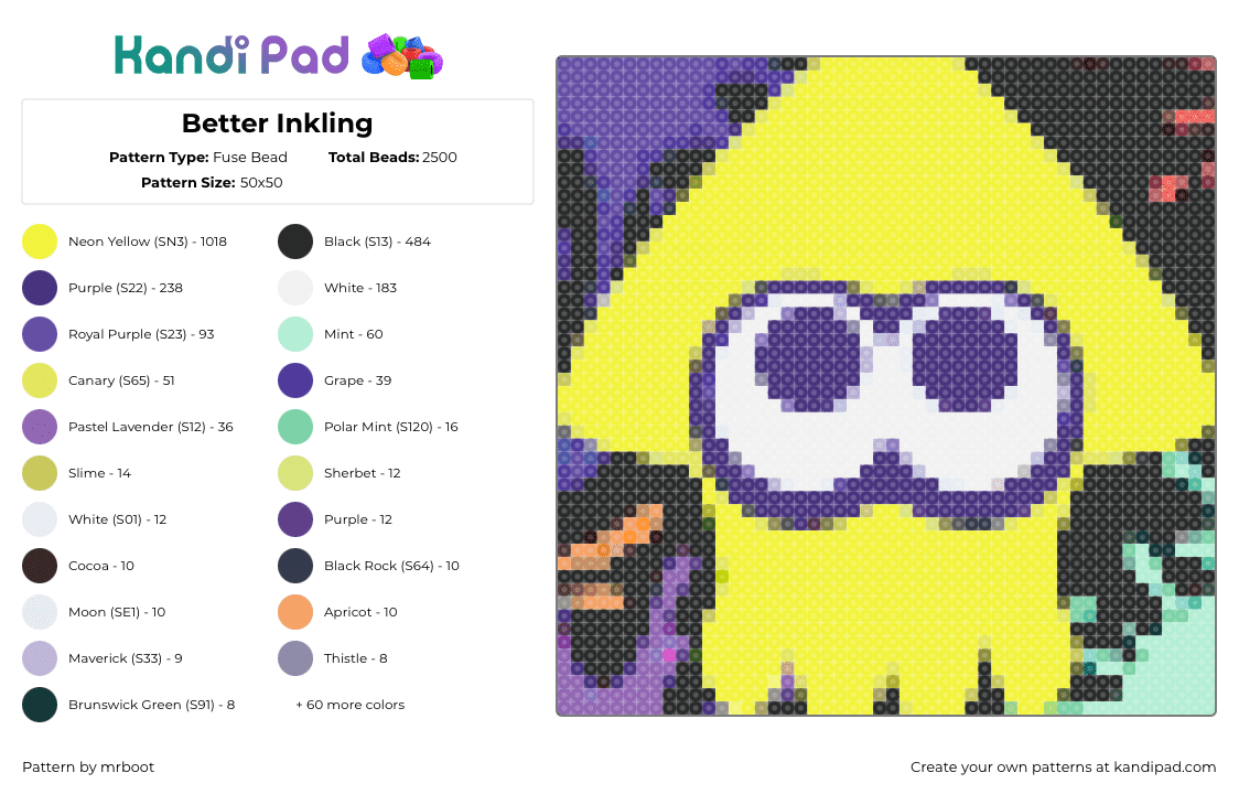 Better Inkling - Fuse Bead Pattern by mrboot on Kandi Pad - purple,yellow