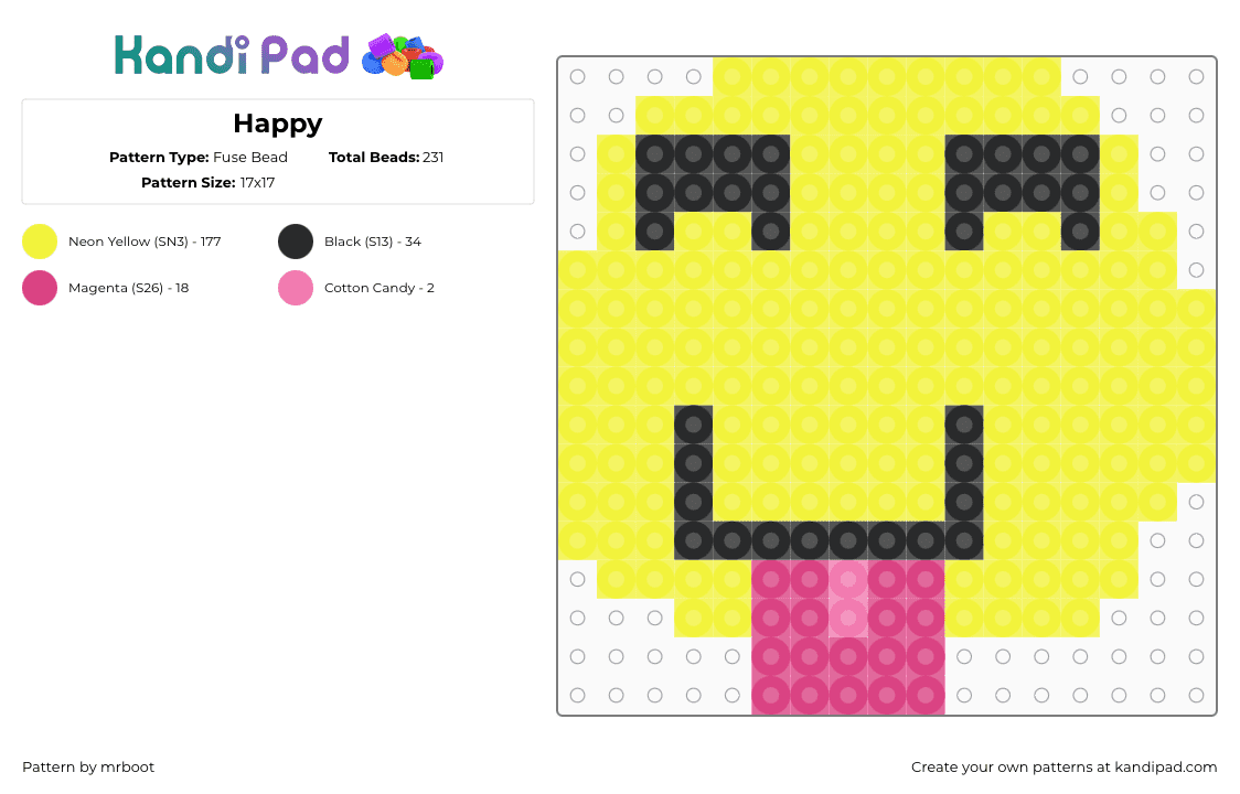 Happy - Fuse Bead Pattern by mrboot on Kandi Pad - yellow