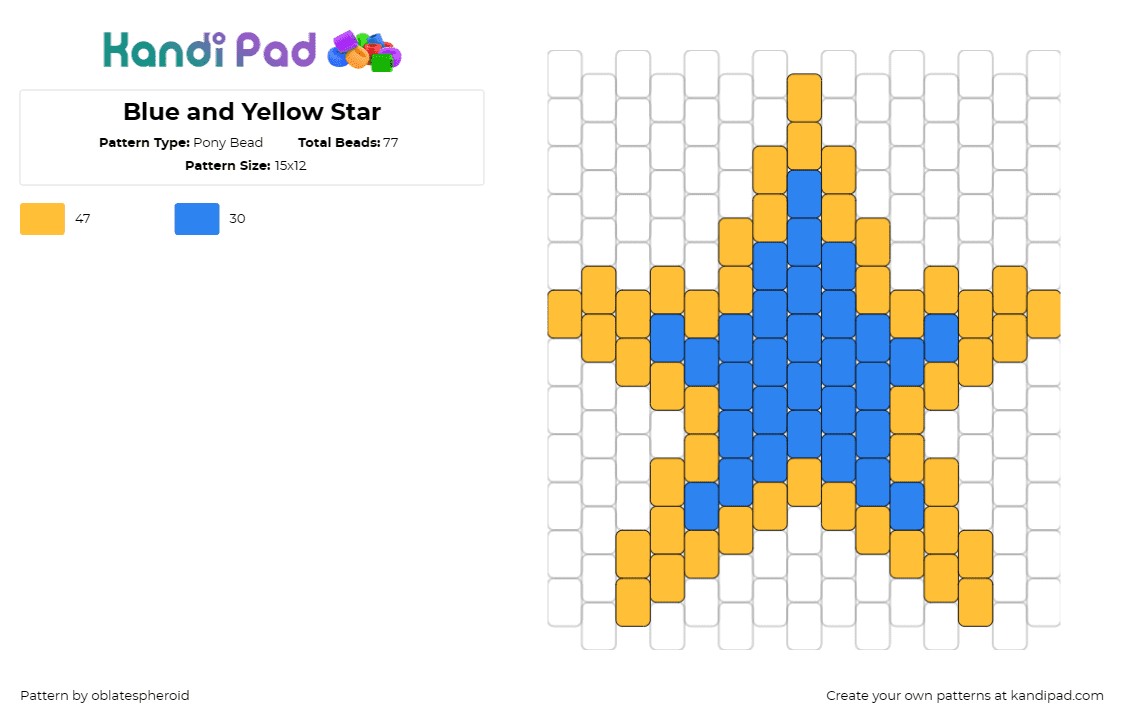 Blue and Yellow Star - Pony Bead Pattern by oblatespheroid on Kandi Pad - star,celestial,night sky,hope,wonder,classic,symbol,blue,gold