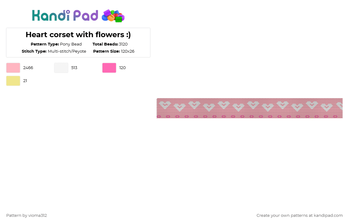 Heart corset with flowers :) - Pony Bead Pattern by vioma312 on Kandi Pad - pink
