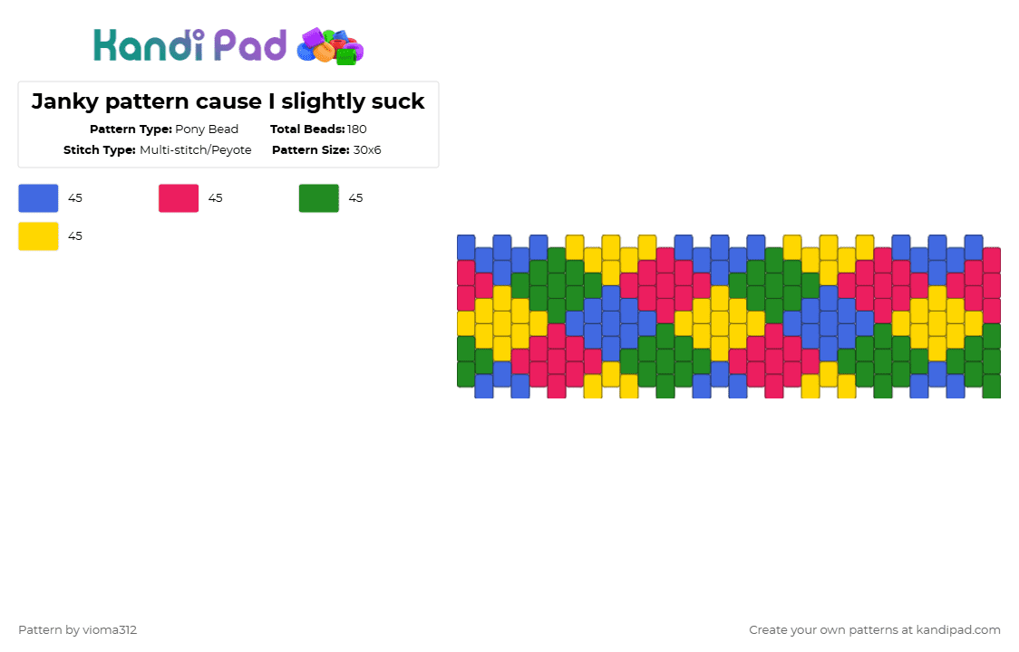 Janky pattern cause I slightly suck - Pony Bead Pattern by vioma312 on Kandi Pad - blue,red,green,yellow