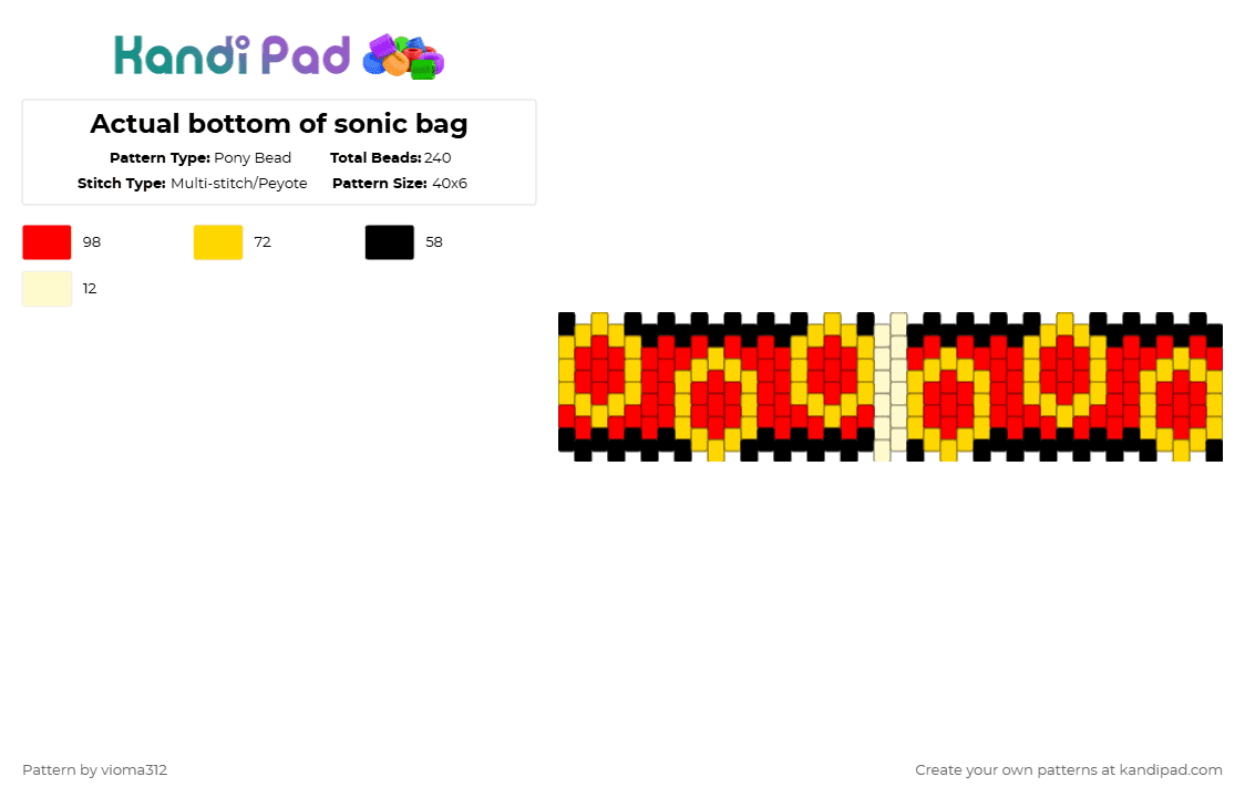 Actual bottom of sonic bag - Pony Bead Pattern by vioma312 on Kandi Pad - yellow,red