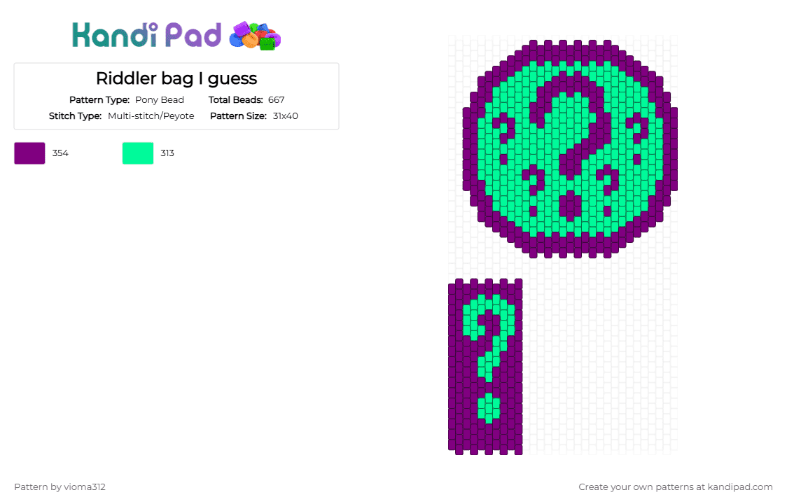 Riddler bag I guess - Pony Bead Pattern by vioma312 on Kandi Pad - pink,teal