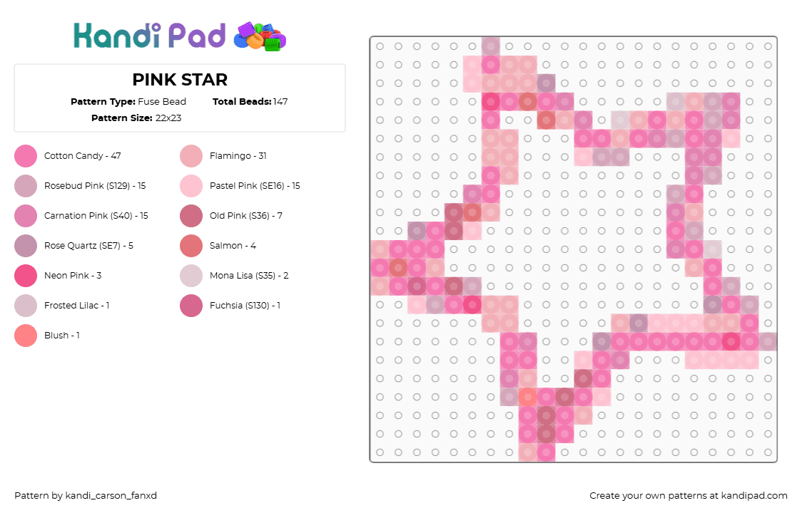 PINK STAR - Fuse Bead Pattern by kandi_carson_fanxd on Kandi Pad - pink,star,kandi,cute,perler