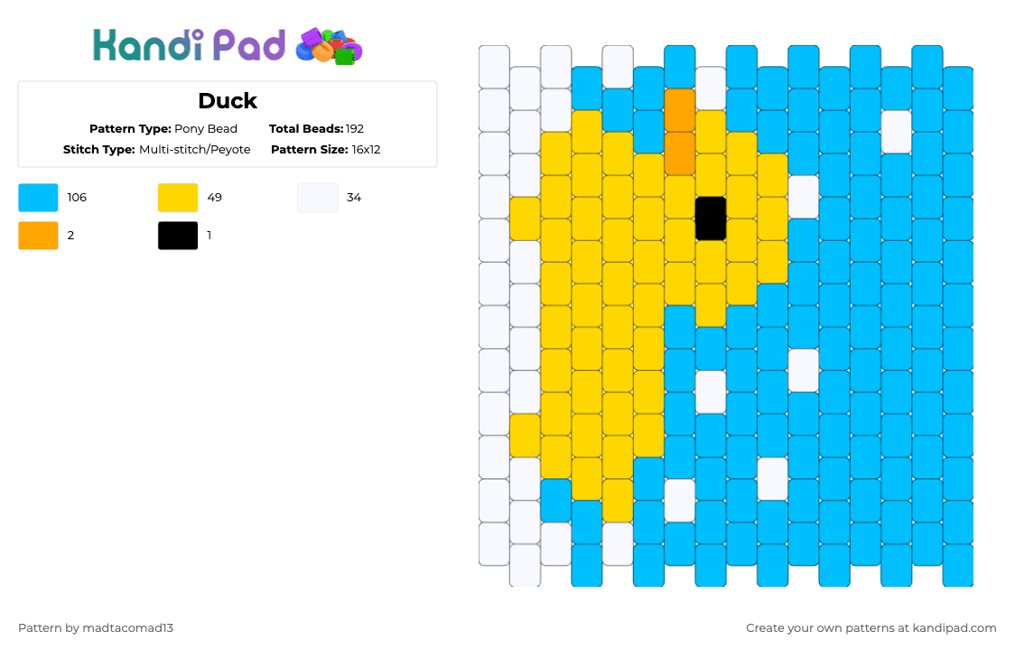 Duck - Pony Bead Pattern by madtacomad13 on Kandi Pad - light blue