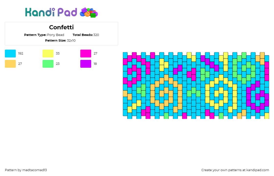 Confetti - Pony Bead Pattern by madtacomad13 on Kandi Pad - swirls,confetti,colorful,geometric,cuff,festive,celebration,party,pattern,light 
