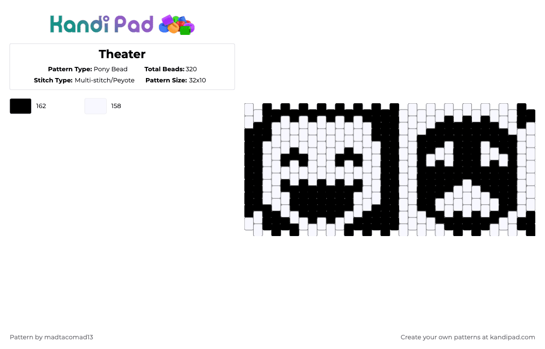 Theater - Pony Bead Pattern by madtacomad13 on Kandi Pad - black,white