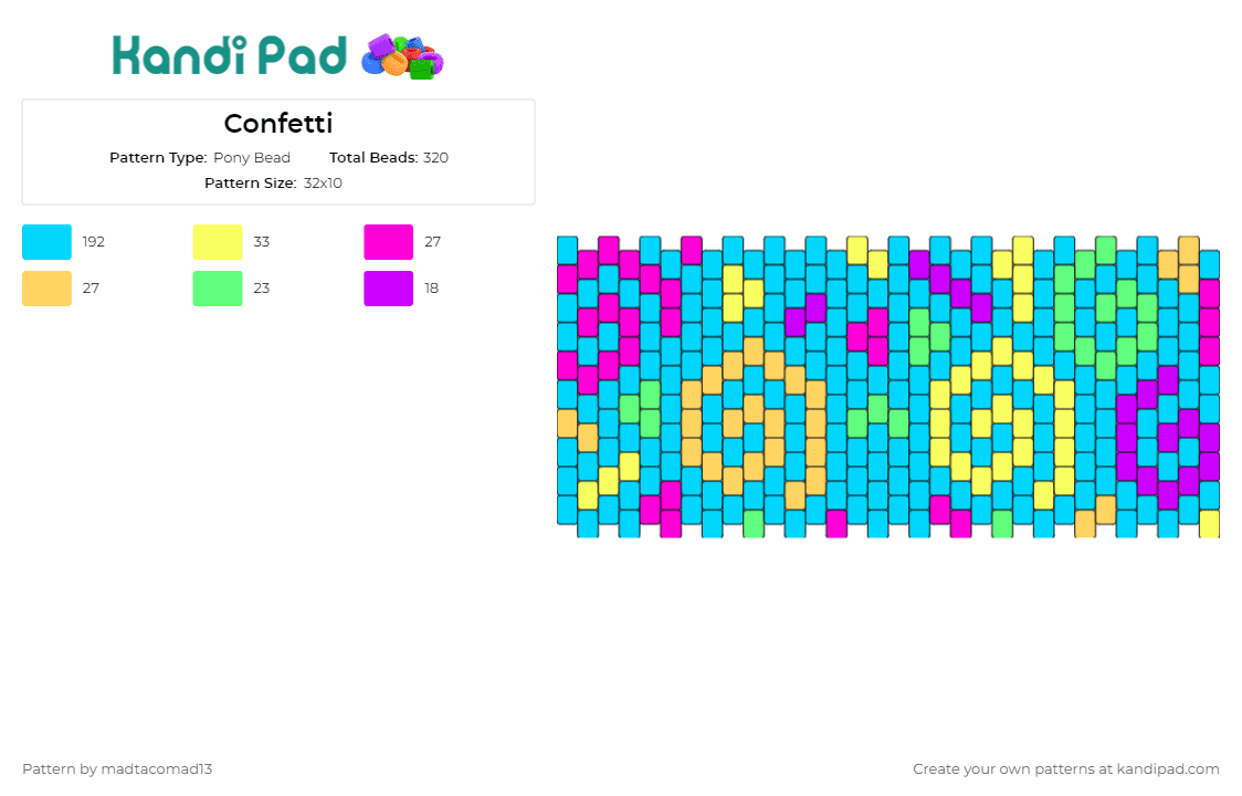Confetti - Pony Bead Pattern by madtacomad13 on Kandi Pad - swirls,confetti,colorful,geometric,cuff,festive,celebration,party,fun,pattern,light blue,colorful