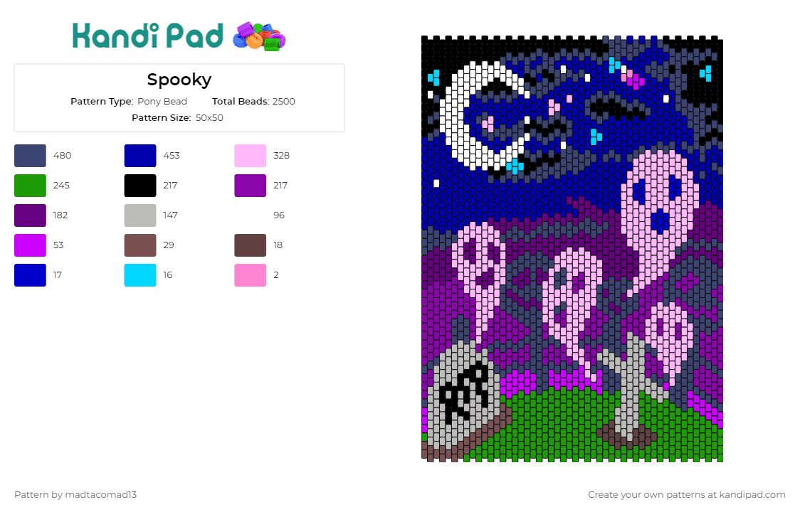 Spooky - Pony Bead Pattern by madtacomad13 on Kandi Pad - cemetery,ghosts,spooky,scary,halloween,moon,night,eerie,thematic,festive attire,purple