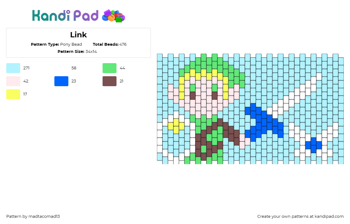 Link - Pony Bead Pattern by madtacomad13 on Kandi Pad - link,legend of zelda,video games,cuff,adventure,hero,gaming,quest,fantasy,light 