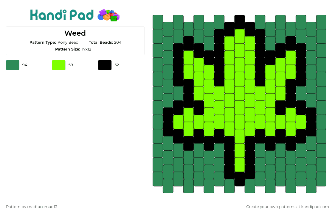 Weed - Pony Bead Pattern by madtacomad13 on Kandi Pad - marijuana,weed,smoking,leaf,green