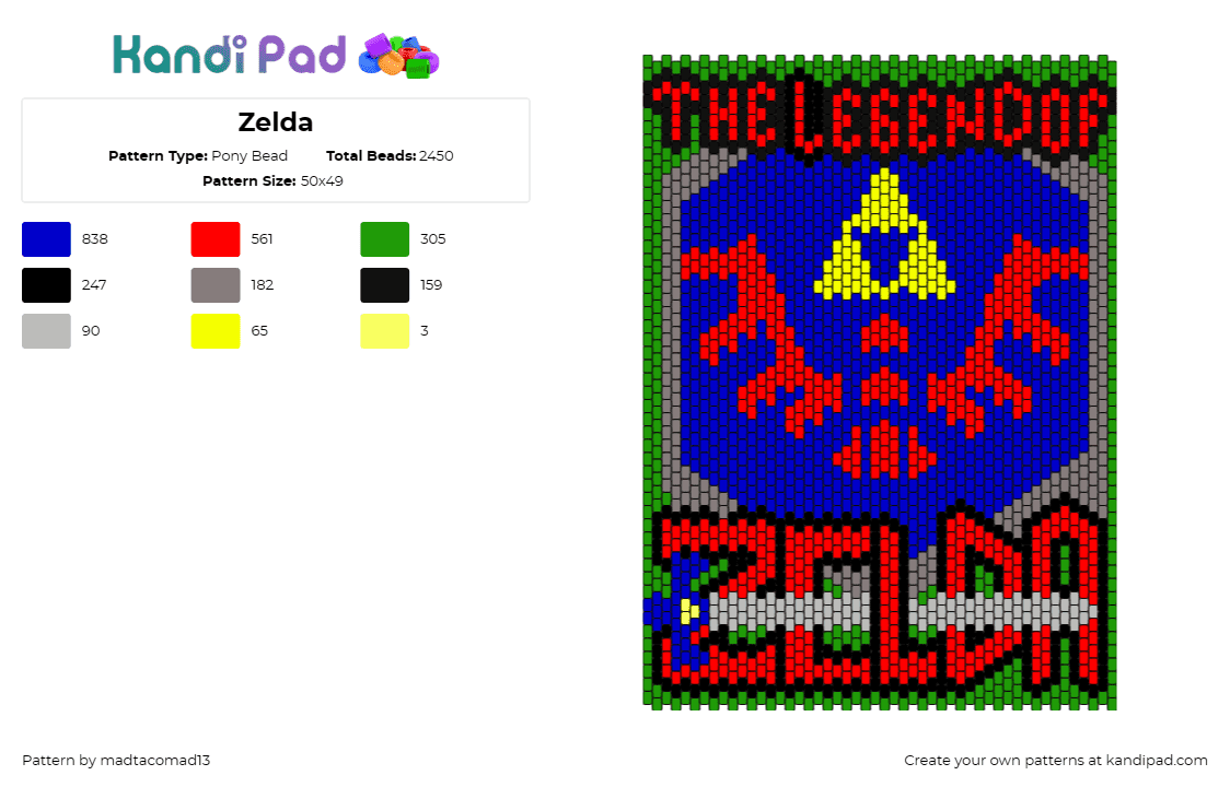 Zelda - Pony Bead Pattern by madtacomad13 on Kandi Pad - legend of zelda,tapestry,crest,video game,classic,adventure,fantasy,red