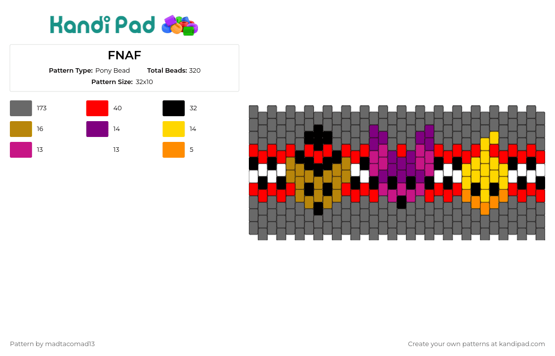 FNAF - Pony Bead Pattern by madtacomad13 on Kandi Pad - five nights at freddys,fnaf,spooky,horror,cuff,game,animatronic