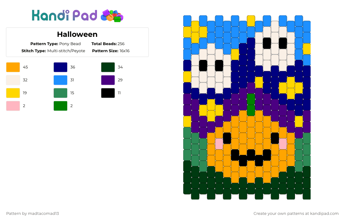 Halloween - Pony Bead Pattern by madtacomad13 on Kandi Pad - orange,purple,light blue