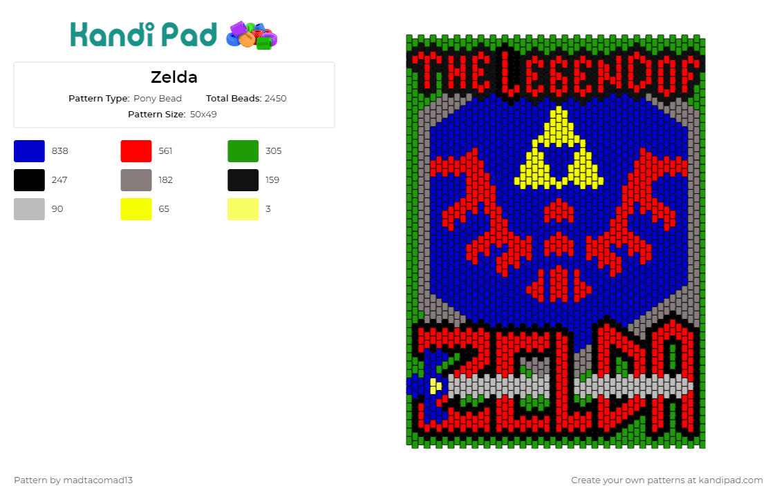 Zelda - Pony Bead Pattern by madtacomad13 on Kandi Pad - legend of zelda,tapestry,iconic,crest,video game,classic,tribute,adventure,fantasy,red