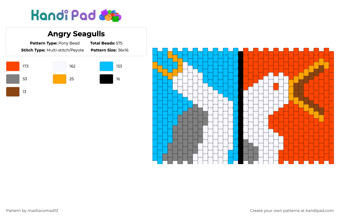 Angry Seagulls - Pony Bead Pattern by madtacomad13 on Kandi Pad - light blue,red