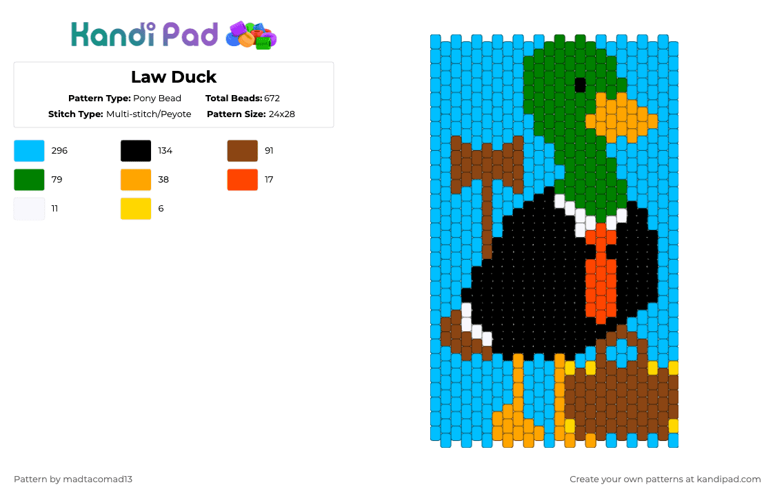 Law Duck - Pony Bead Pattern by madtacomad13 on Kandi Pad - red,light blue