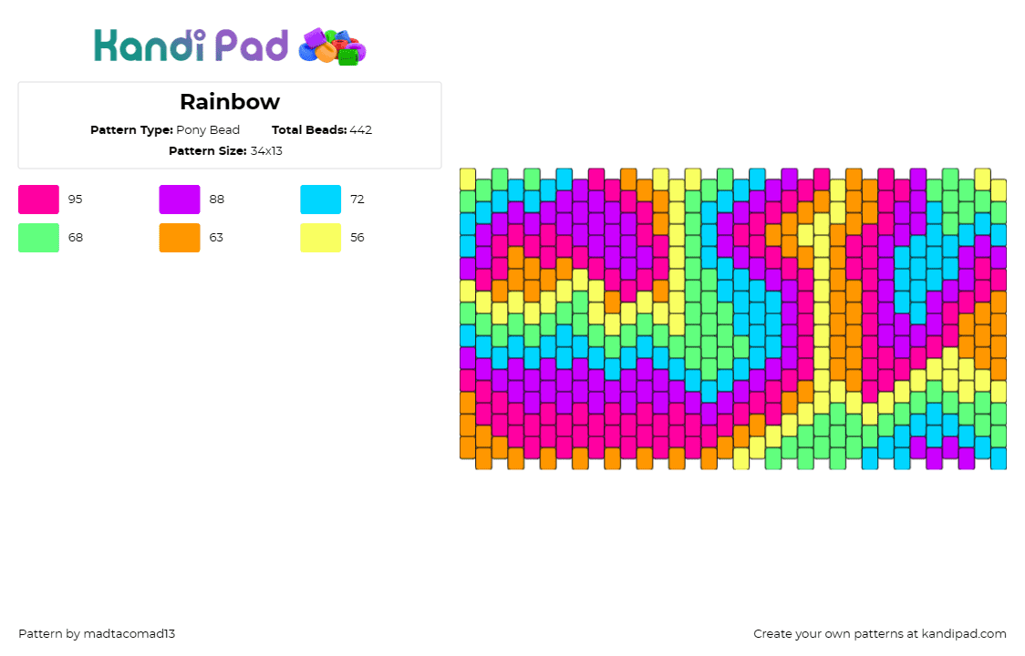 Rainbow - Pony Bead Pattern by madtacomad13 on Kandi Pad - rainbow,heatmap,trippy,kaleidoscope,vibrant,burst,ensemble,colorful