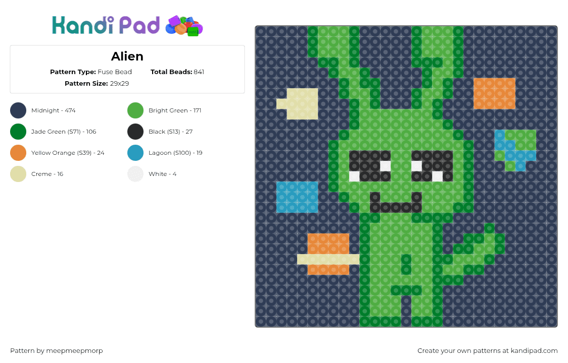 Alien - Fuse Bead Pattern by meepmeepmorp on Kandi Pad - green,purple