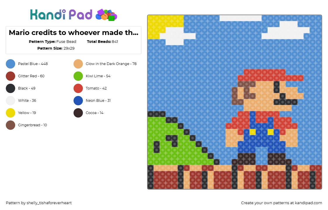 Mario credits to Gemsap for making the background - Fuse Bead Pattern by shel1if3sil_userchanged on Kandi Pad - light blue,red