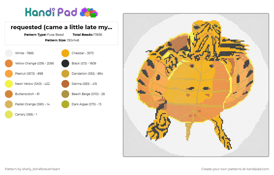 requested (came a little late my bad) - Fuse Bead Pattern by shel1if3sil_userchanged on Kandi Pad - white,orange,turtle,fall colors,profile,request,pallete,animal,mammal