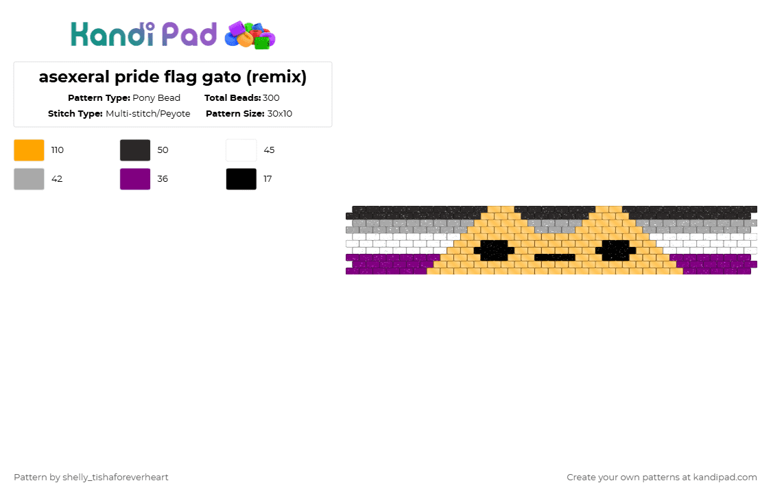 asexeral pride flag gato (remix) - Pony Bead Pattern by shel1if3sil_userchanged on Kandi Pad - orange,cat,pride,flag,gato,asexeral flag,black,kandi pad,pony bead