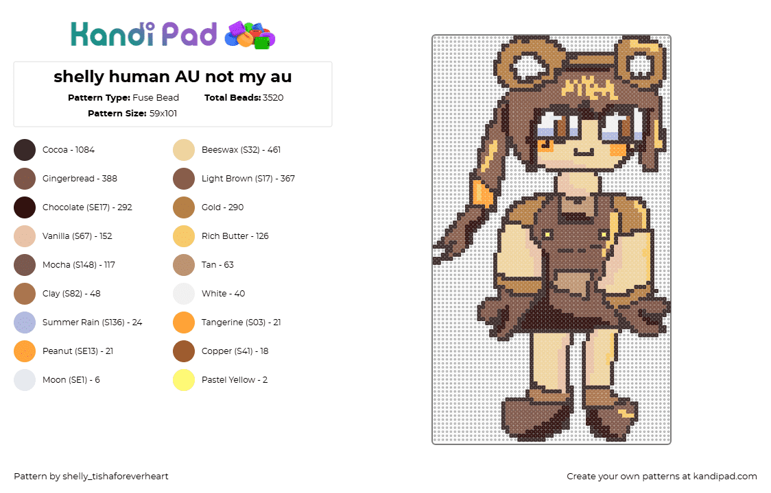 shelly human AU not my au - Fuse Bead Pattern by shel1if3sil_userchanged on Kandi Pad - beige, brown, tan