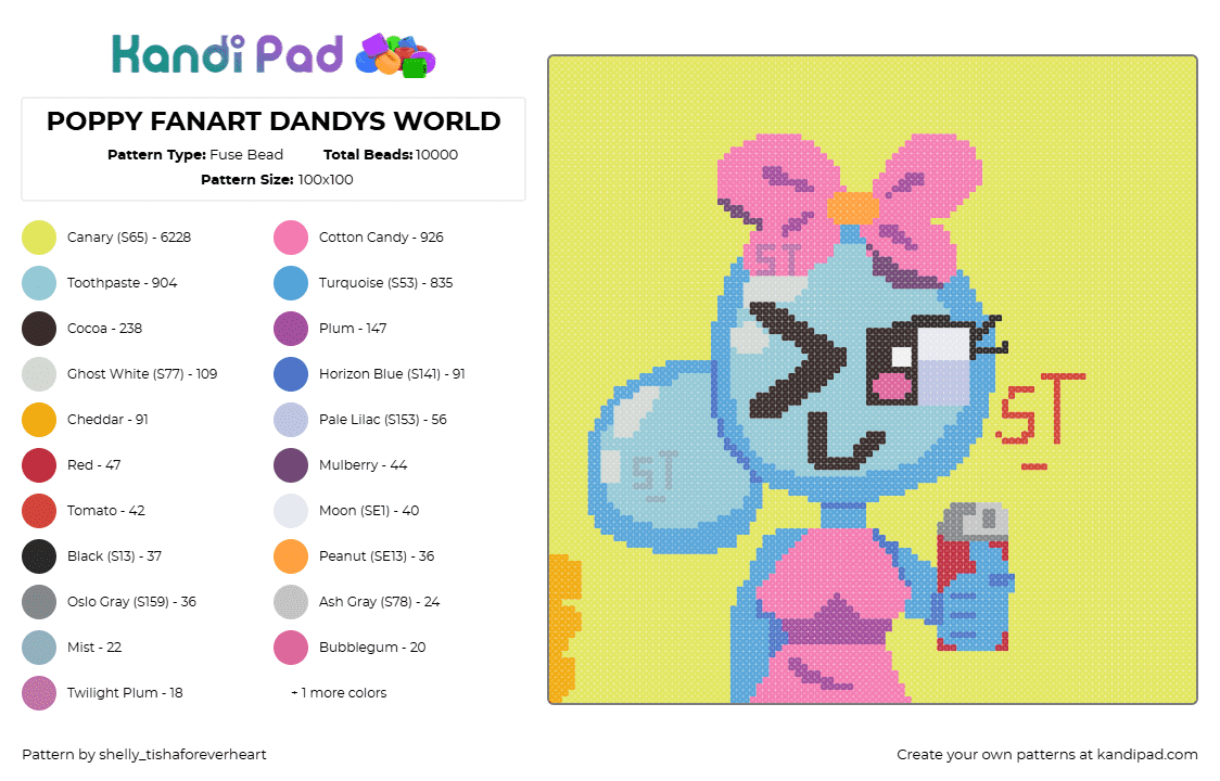 POPPY FANART DANDYS WORLD - Fuse Bead Pattern by shel1if3sil_userchanged on Kandi Pad - 