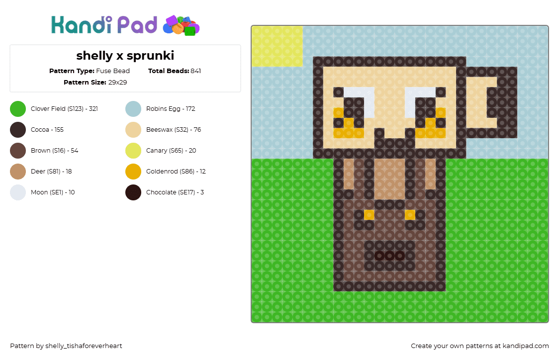 shelly x sprunki - Fuse Bead Pattern by shel1if3sil_userchanged on Kandi Pad - brown, green, light blue