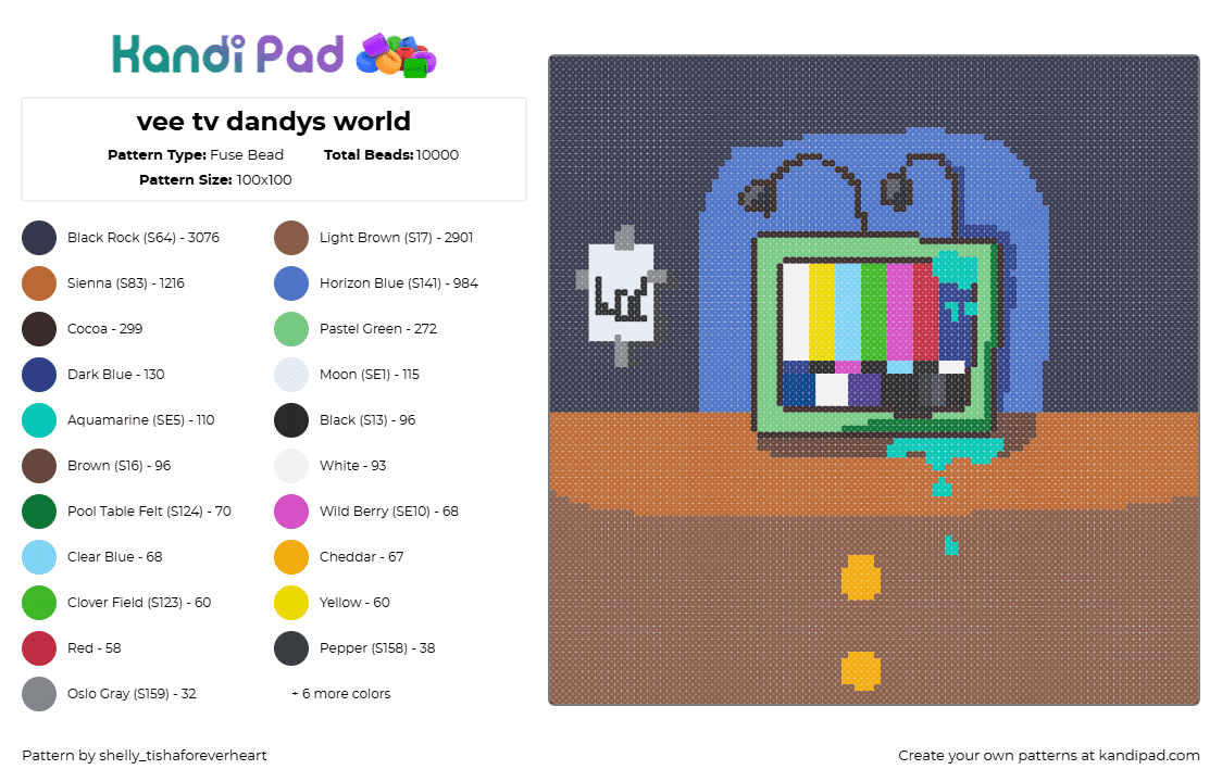 vee tv dandys world - Fuse Bead Pattern by shel1if3sil_userchanged on Kandi Pad - blue,purple,tan