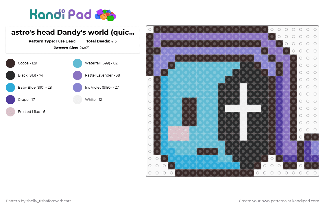astro\'s head Dandy\'s world (quick post) - Fuse Bead Pattern by shel1if3sil_userchanged on Kandi Pad - brown,light blue,blue,astro,head,dandys world,game,roblox,cute,hat,sleepy