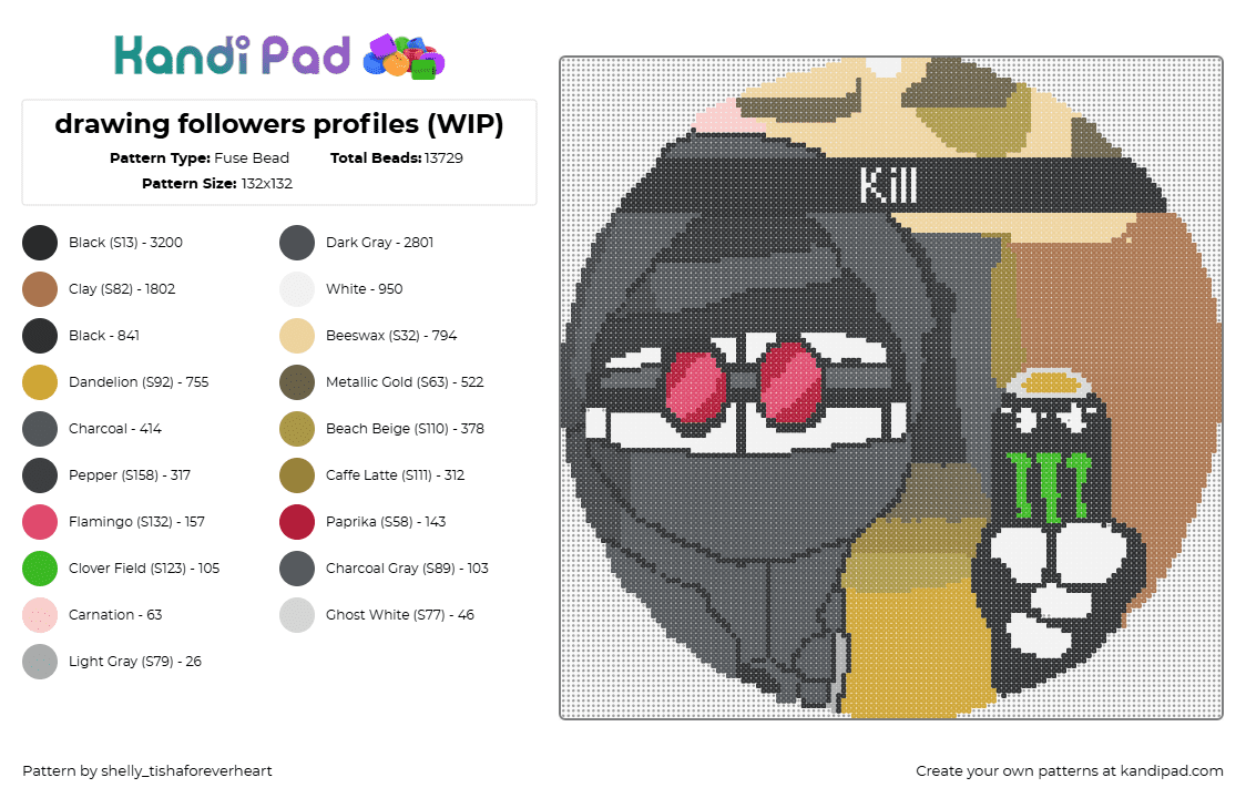 drawing followers profiles updated - Fuse Bead Pattern by shel1if3sil_userchanged on Kandi Pad - draw, follower, gray, person, profile, sillyhank, soda, tag, tan, trace