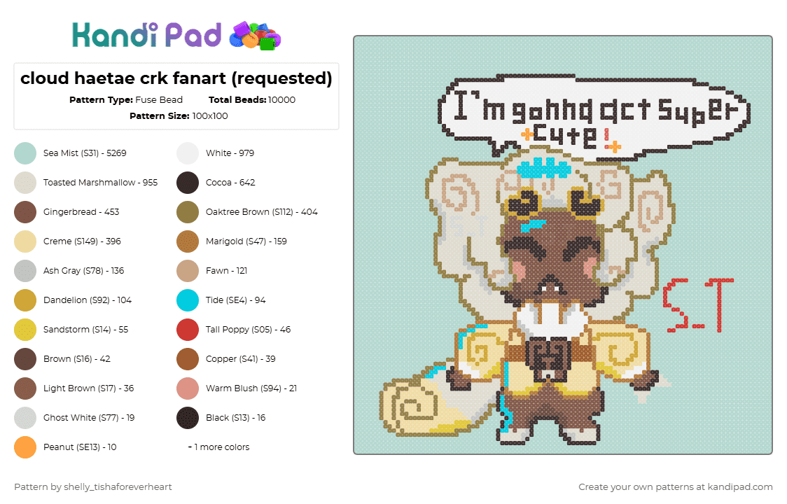 cloud haetae crk fanart (requested) - Fuse Bead Pattern by shel1if3sil_userchanged on Kandi Pad - cookie run kingdom,crk,cloud haetae cookie,cookie,dog,puppy,cute,game