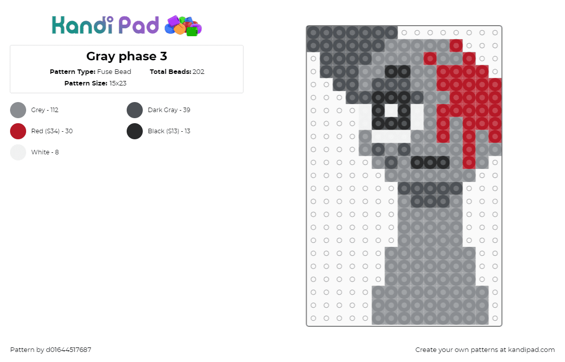 Gray phase 3 - Fuse Bead Pattern by d01644517687 on Kandi Pad - gray,phase3,sprunki