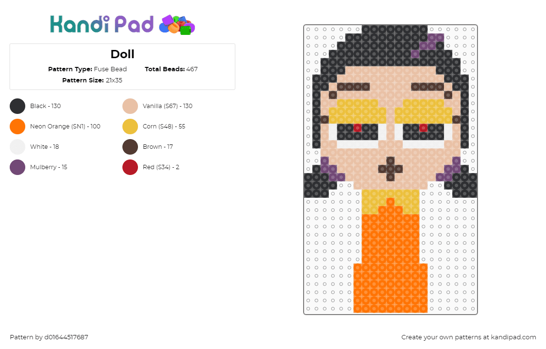 Doll - Fuse Bead Pattern by d01644517687 on Kandi Pad - beige,yellow,orange,sprunki,squidgame,doll