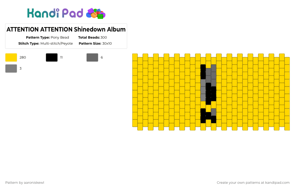 ATTENTION ATTENTION Shinedown Album - Pony Bead Pattern by aaroniskewl on Kandi Pad - yellow,shinedown,attentionattention,music,albumcover,album,kandi