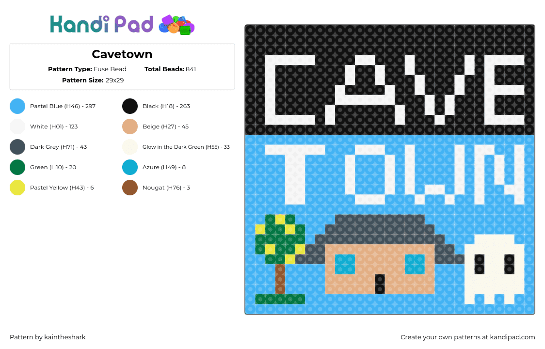 Cavetown - Fuse Bead Pattern by kaintheshark on Kandi Pad - light blue,cavetown,band,music,deviltown,ghostly,lemonboy