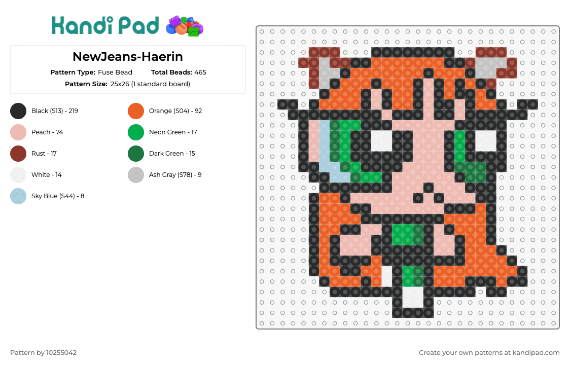 NewJeans-Haerin - Fuse Bead Pattern by 10255042 on Kandi Pad - newjeans,music,kpop,powerpuff girls,playful,tribute,animation,character,charming,pop culture