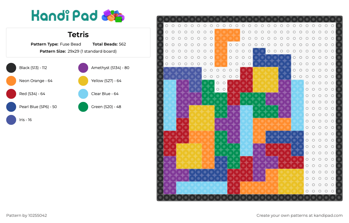 Tetris - Fuse Bead Pattern by 10255042 on Kandi Pad - tetris,blocks,geometric,colorful,arcade,video game,homage,vibrant,array