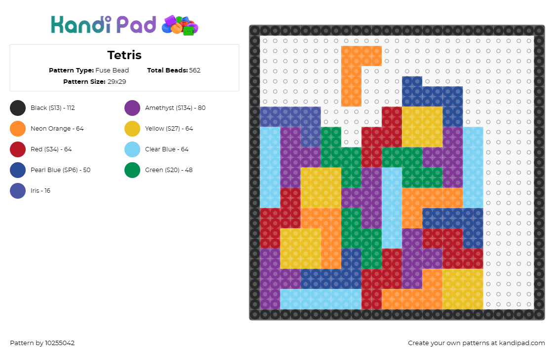 Tetris - Fuse Bead Pattern by 10255042 on Kandi Pad - tetris,blocks,geometric,colorful,arcade,video game,vibrant,array