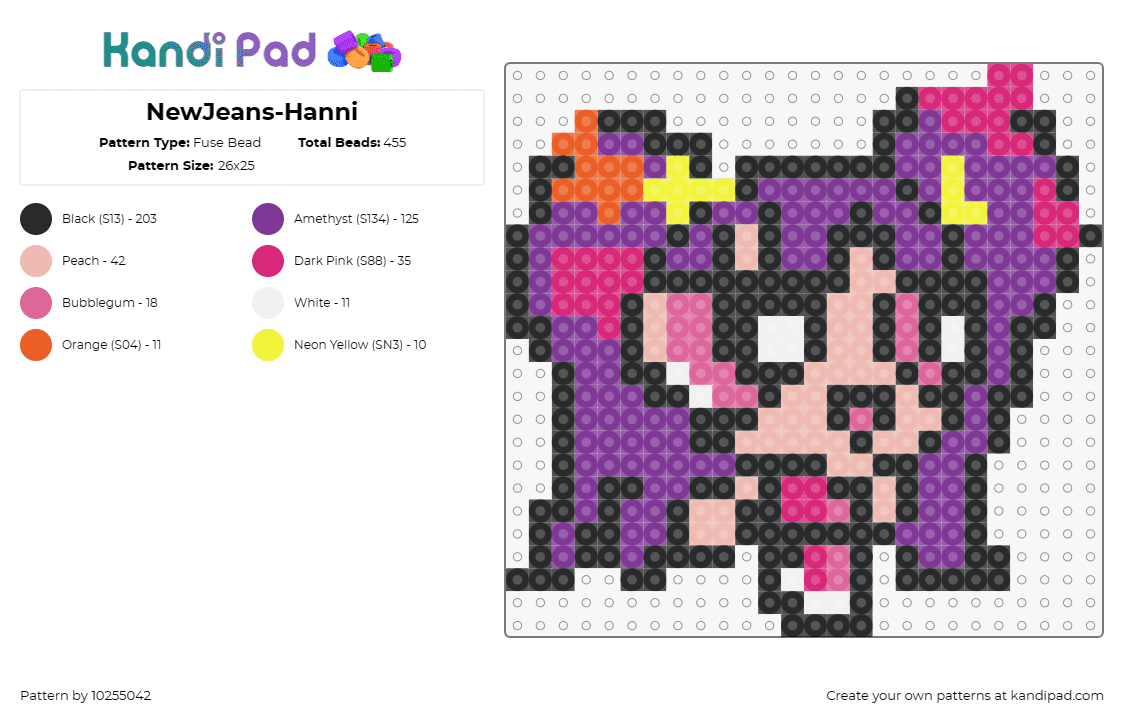 NewJeans-Hanni - Fuse Bead Pattern by 10255042 on Kandi Pad - newjeans,kpop,music,powerpuff girls,animated,character,fandom,pop culture,purple