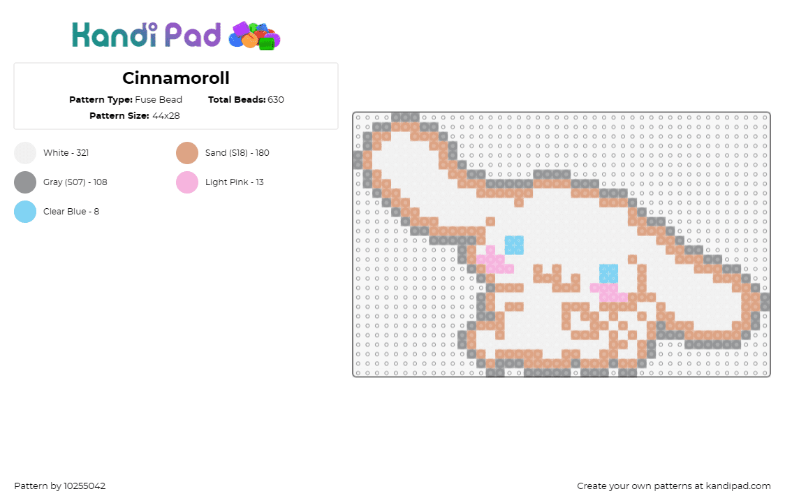 Cinnamoroll - Fuse Bead Pattern by 10255042 on Kandi Pad - cinnamoroll,sanrio,character,anime,cute,white