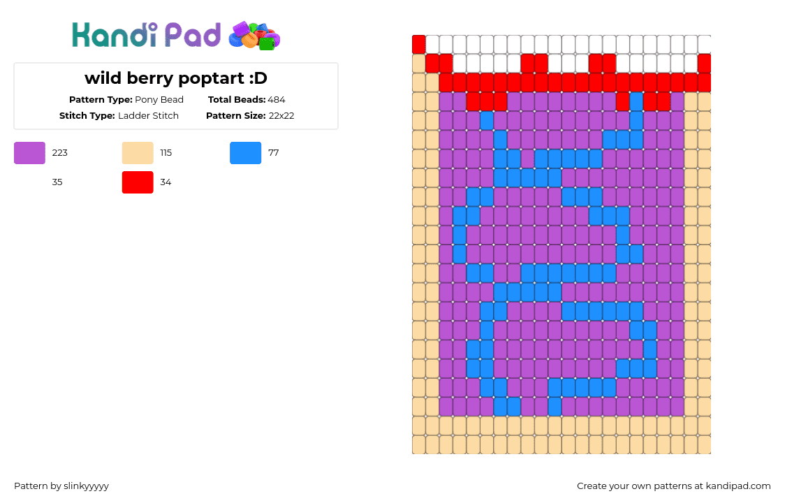 wild berry poptart :D - Pony Bead Pattern by slinkyyyy on Kandi Pad - beige,pink
