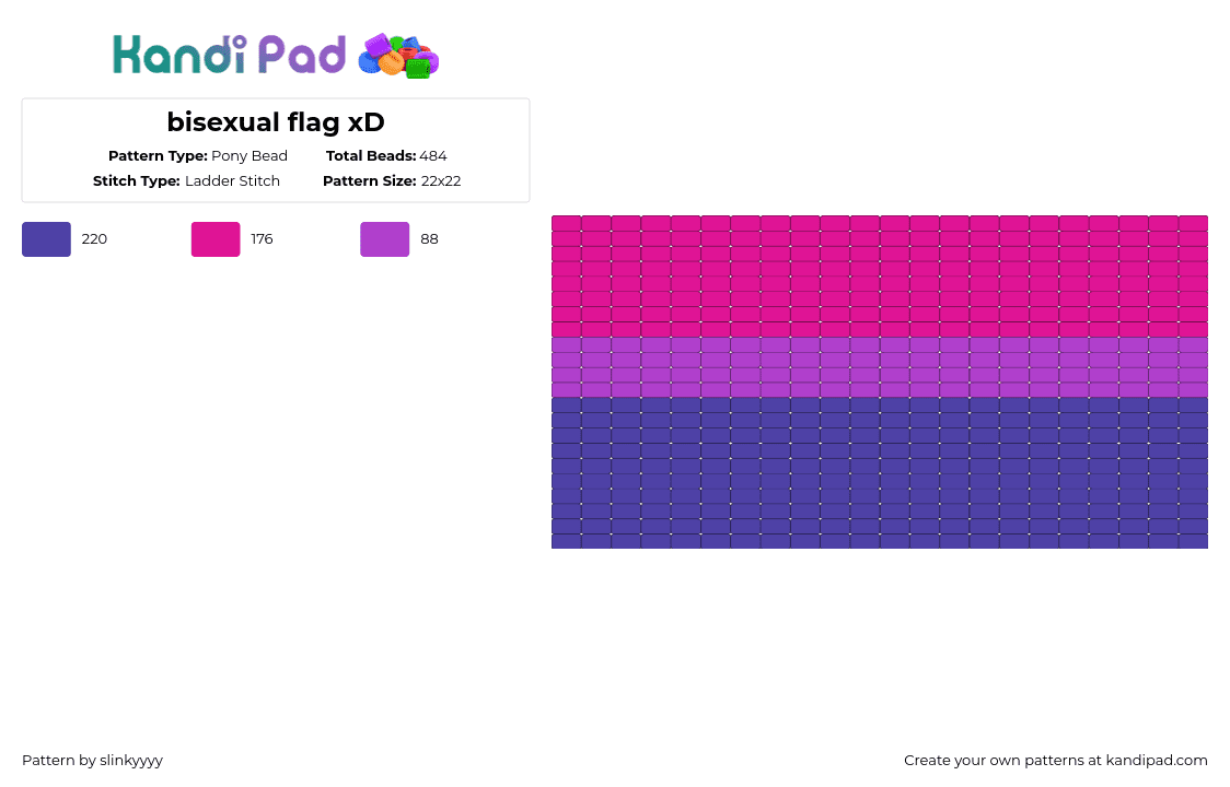 Bisexual flag xD Pony Bead Pattern - Kandi Pad | Kandi Patterns, Fuse ...