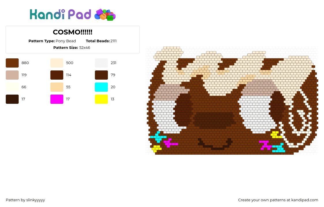 COSMO!!!!!! - Pony Bead Pattern by slinkyyyy on Kandi Pad - brown,beige