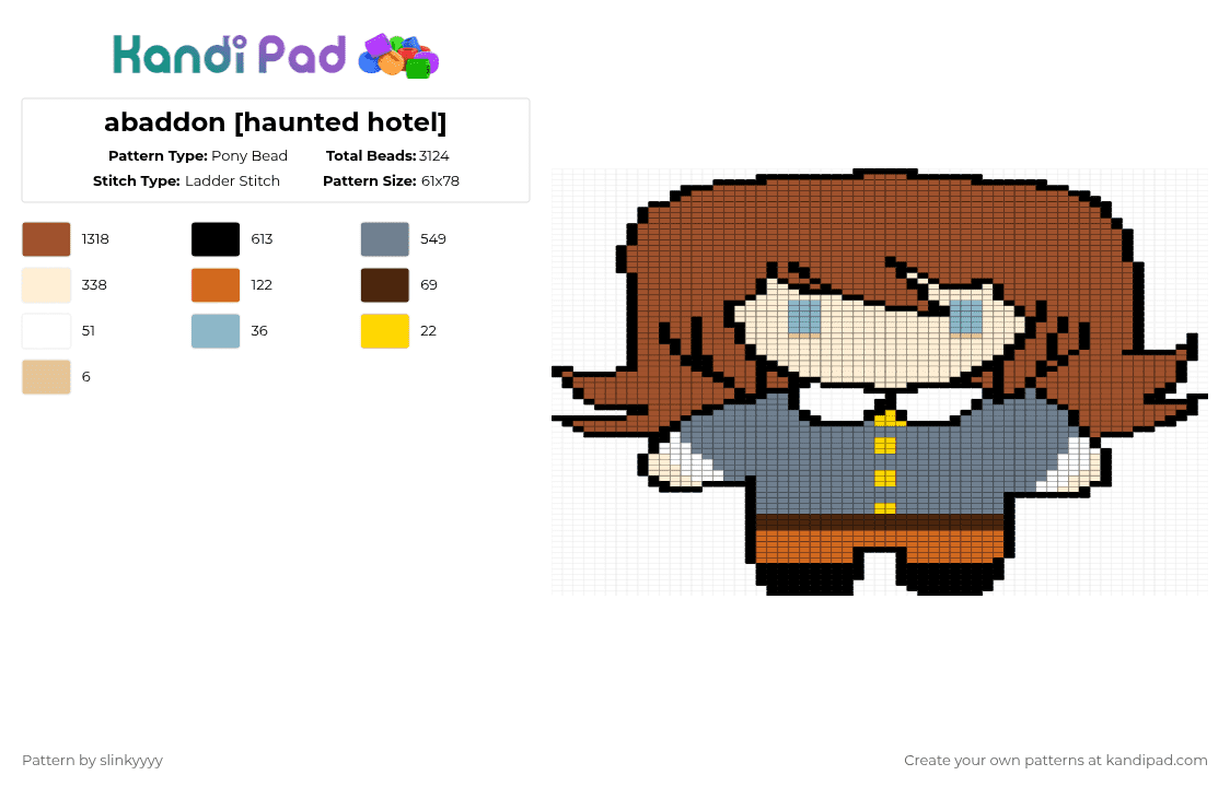 abaddon [haunted hotel] - Pony Bead Pattern by slinkyyyy on Kandi Pad - red,gray,beige